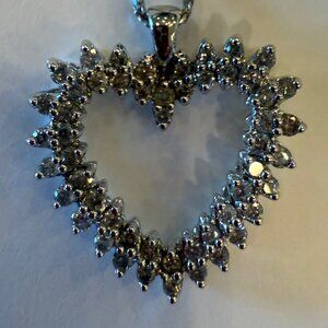 Diamond Heart Pendant 1ct TW 14k White Gold 18" Chain